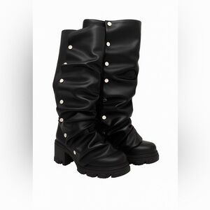 AKIRA Black Below the Knee Buttoned Boots